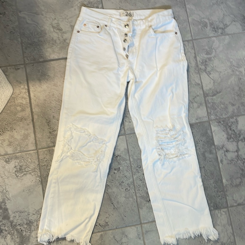 Free People - We The Free White Distressed Ankle Jeans